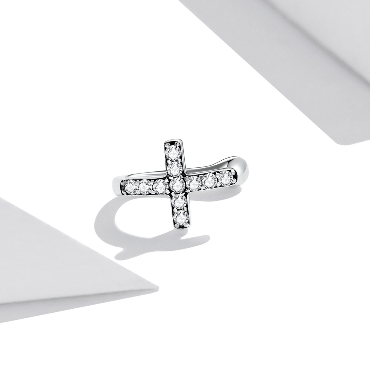 Sterling Silver Shiny Cross Hypoallergenic Ear Cuff (Single)