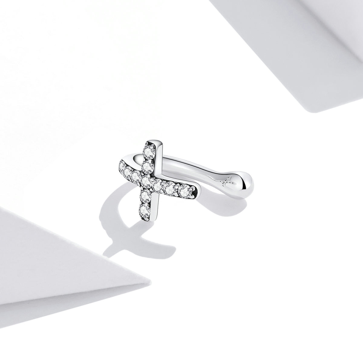 Sterling Silver Shiny Cross Hypoallergenic Ear Cuff (Single)