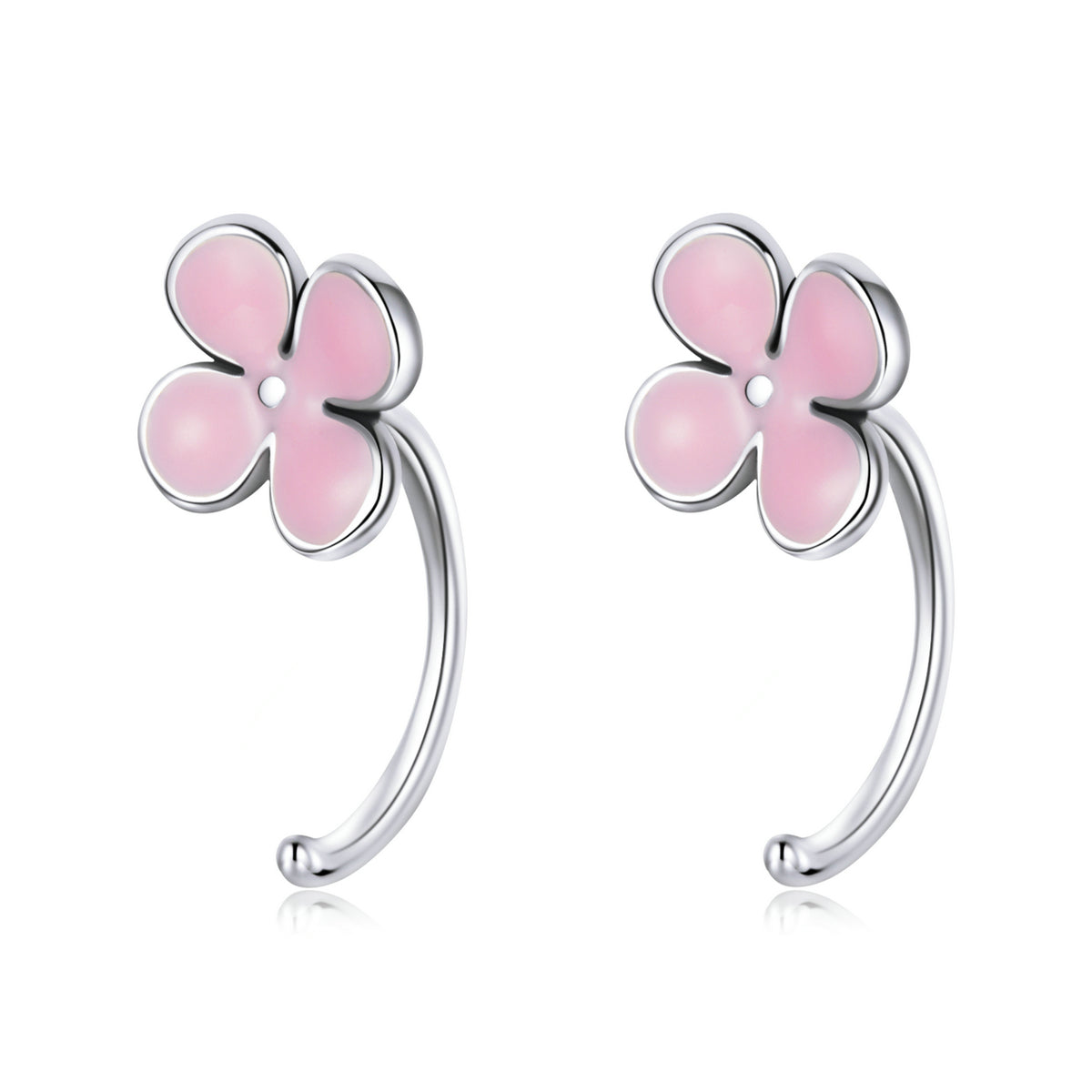 Sterling Silver Pink Flower Hook Hypoallergenic Earrings