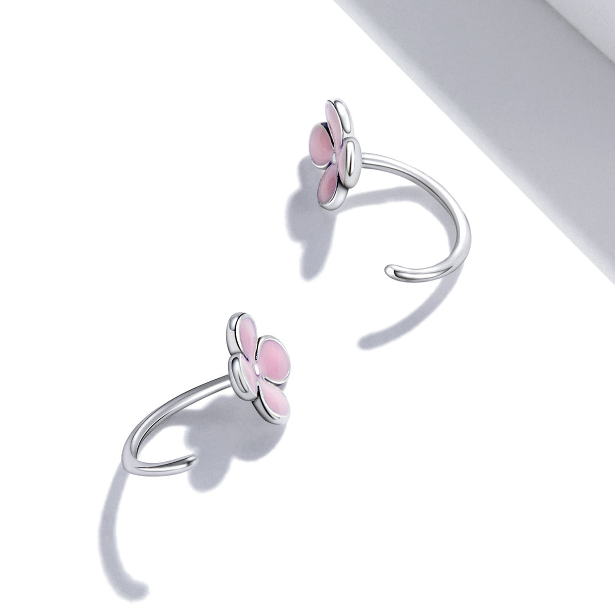 Sterling Silver Pink Flower Hook Hypoallergenic Earrings