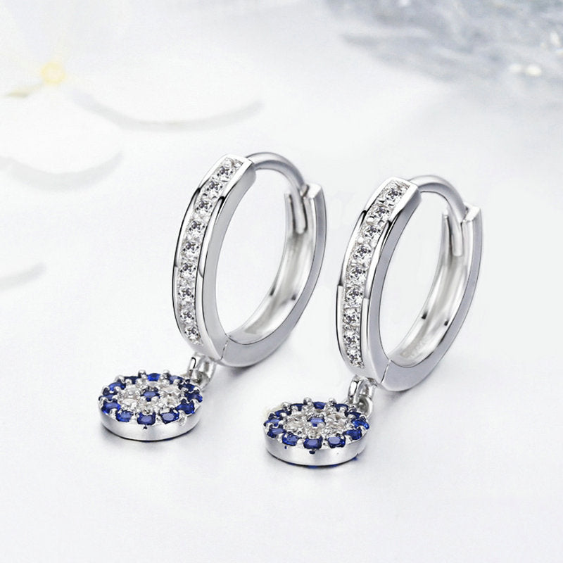 Sterling Silver Elegant Round CZ Drop Huggie Hypoallergenic Earrings