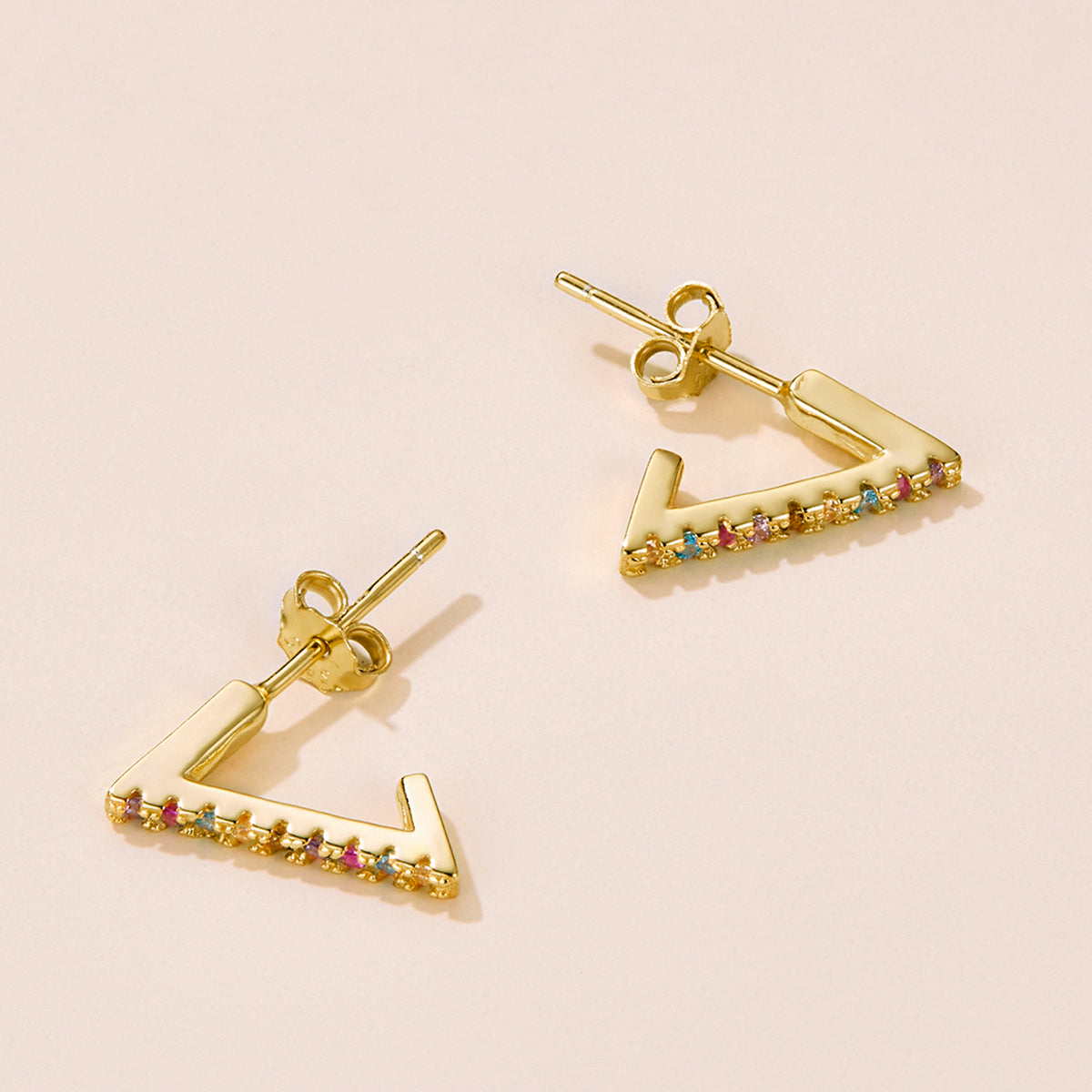 Sterling Silver Geometric Rainbow Stud Hypoallergenic Earrings