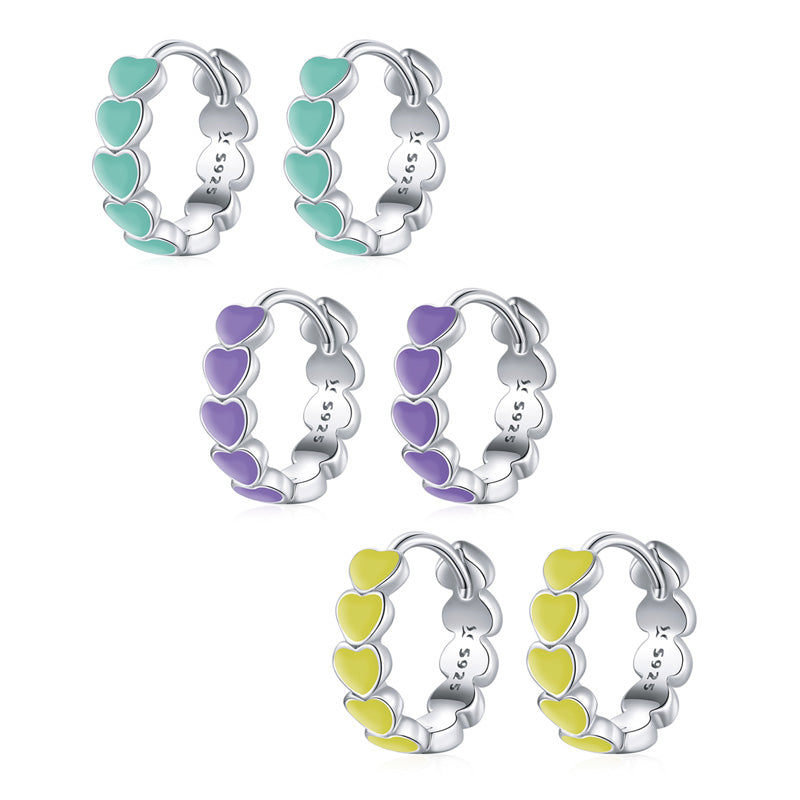 Sterling Silver Colourful Hearts Huggie Hypoallergenic Earrings
