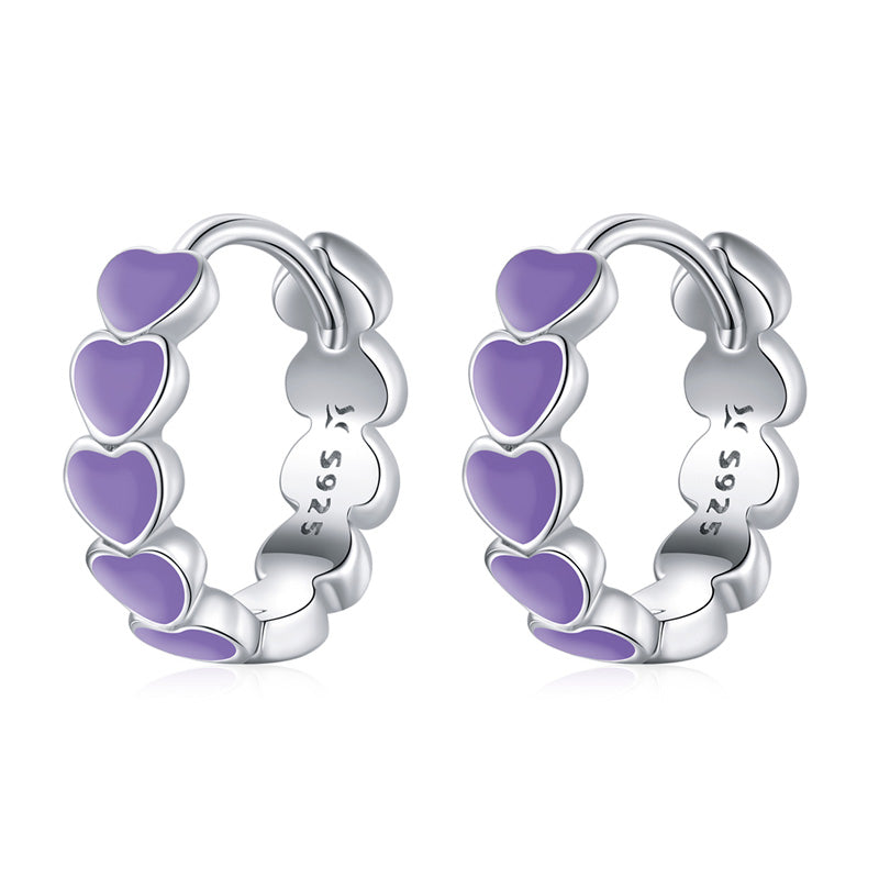 Sterling Silver Colourful Hearts Huggie Hypoallergenic Earrings
