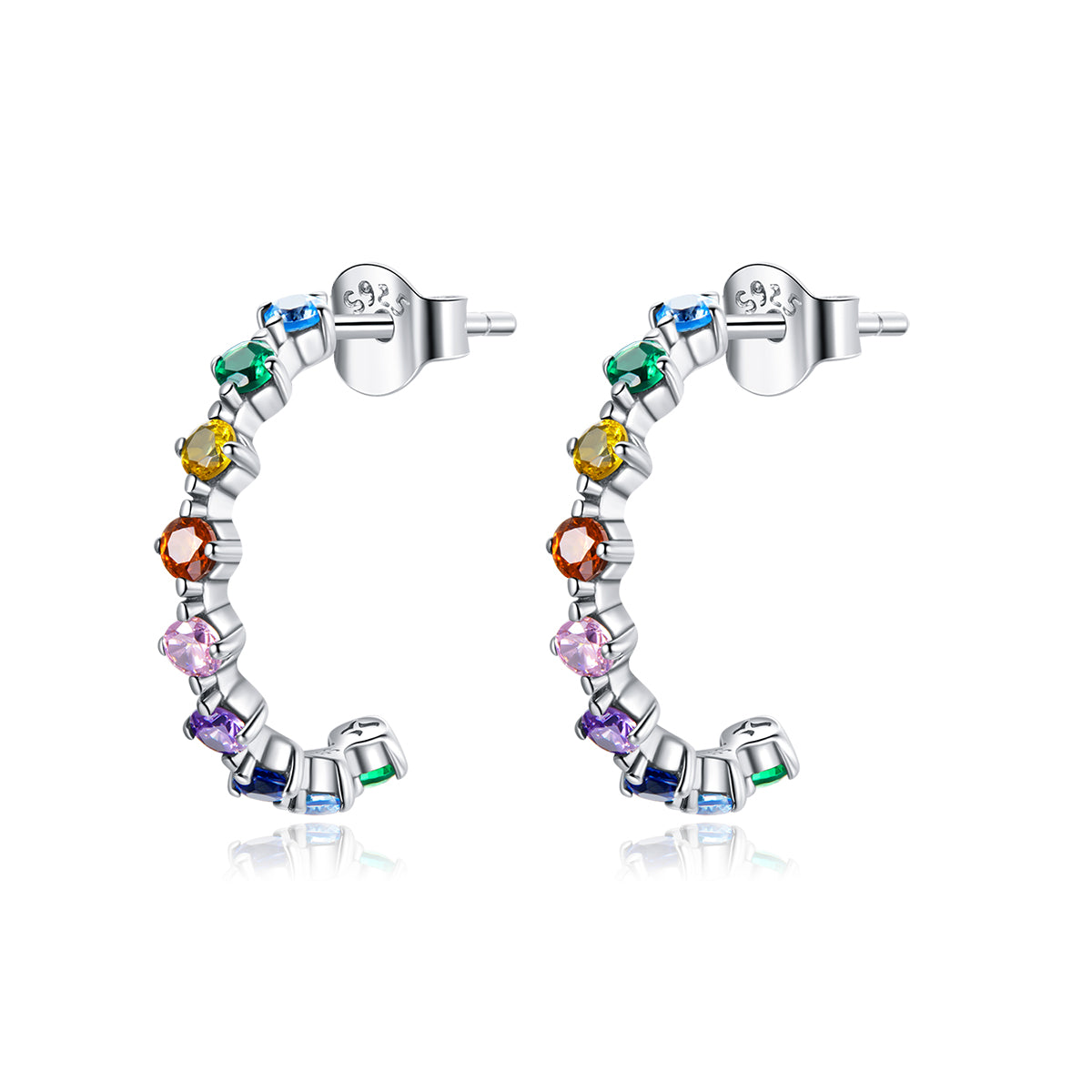 Sterling Silver Semi Circle Rainbow Stud Hypoallergenic Earrings