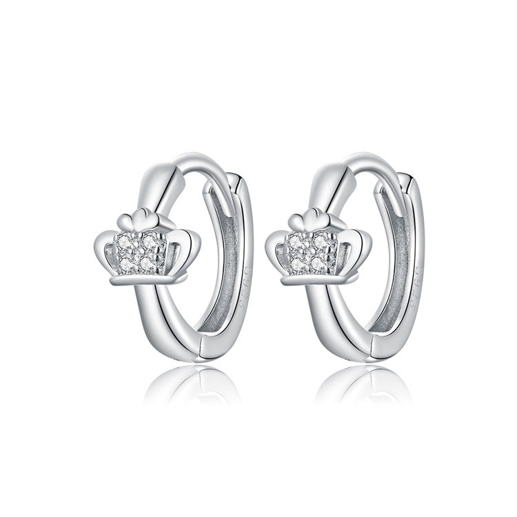 Sterling Silver Queen Crown Huggie Hypoallergenic Earrings