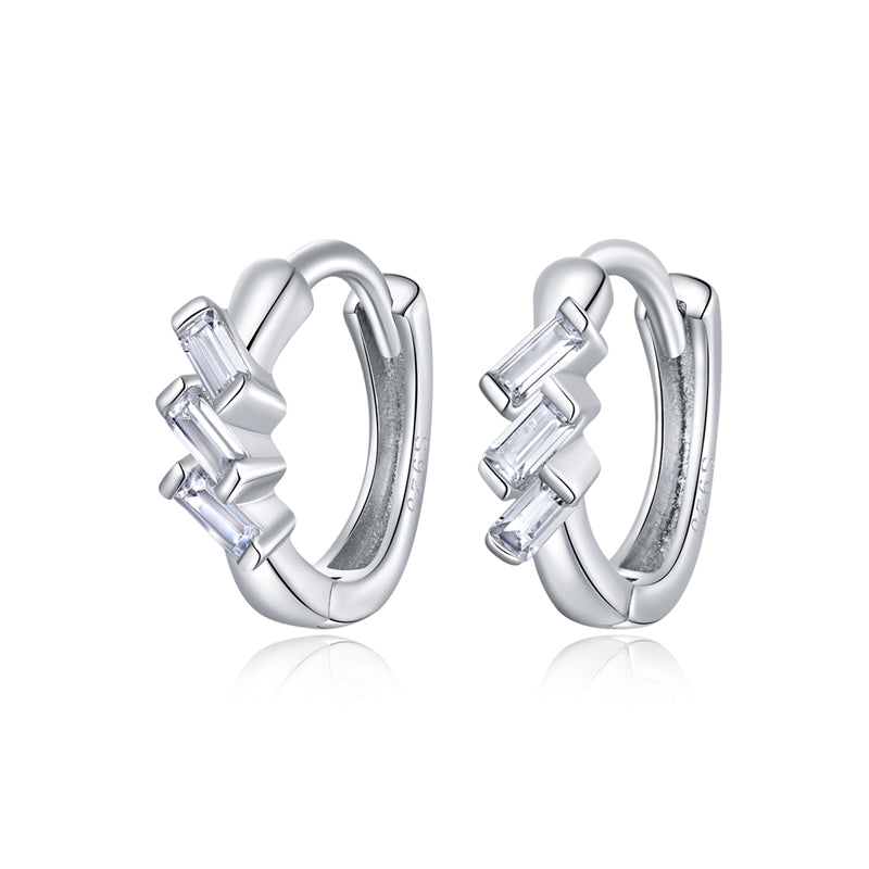 Sterling Silver Fine Triple Rectangle Huggie Hypoallergenic Earrings