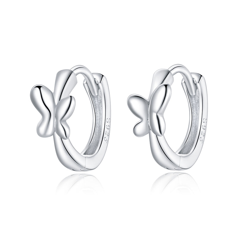Sterling Silver Simple Butterfly Huggie Hypoallergenic Earrings