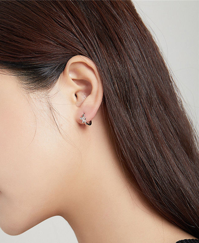 Sterling Silver Simple Butterfly Huggie Hypoallergenic Earrings