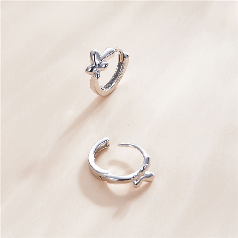 Sterling Silver Simple Butterfly Huggie Hypoallergenic Earrings