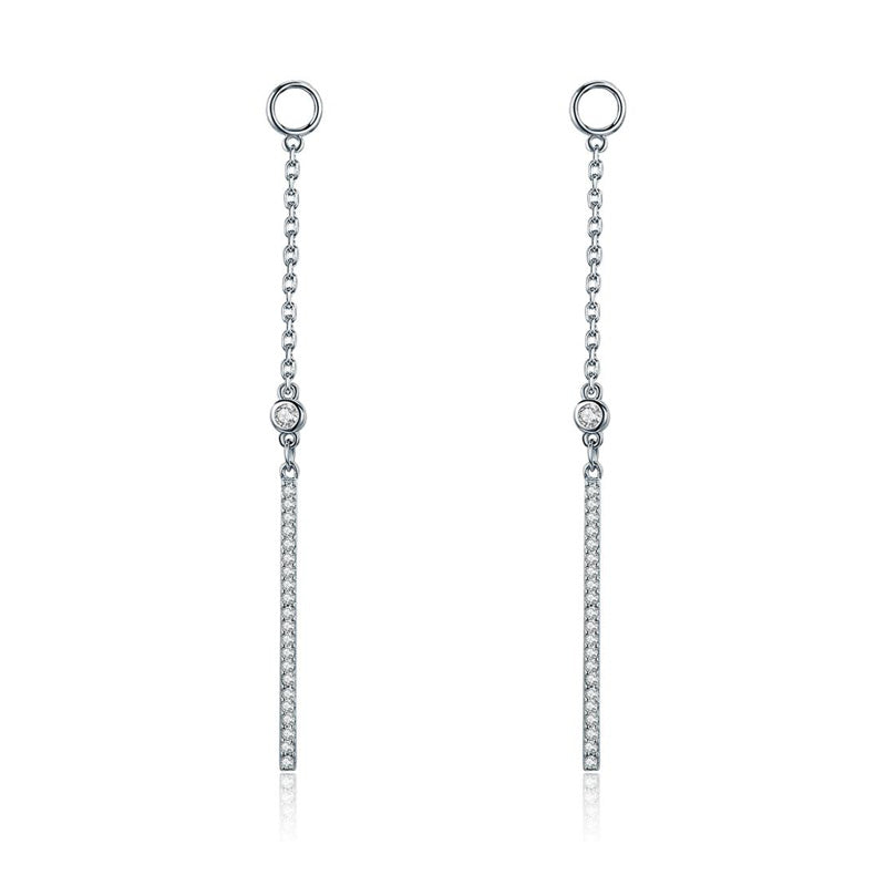 Sterling Silver Long Shiny Pillar Earrings Hypoallergenic Accessory