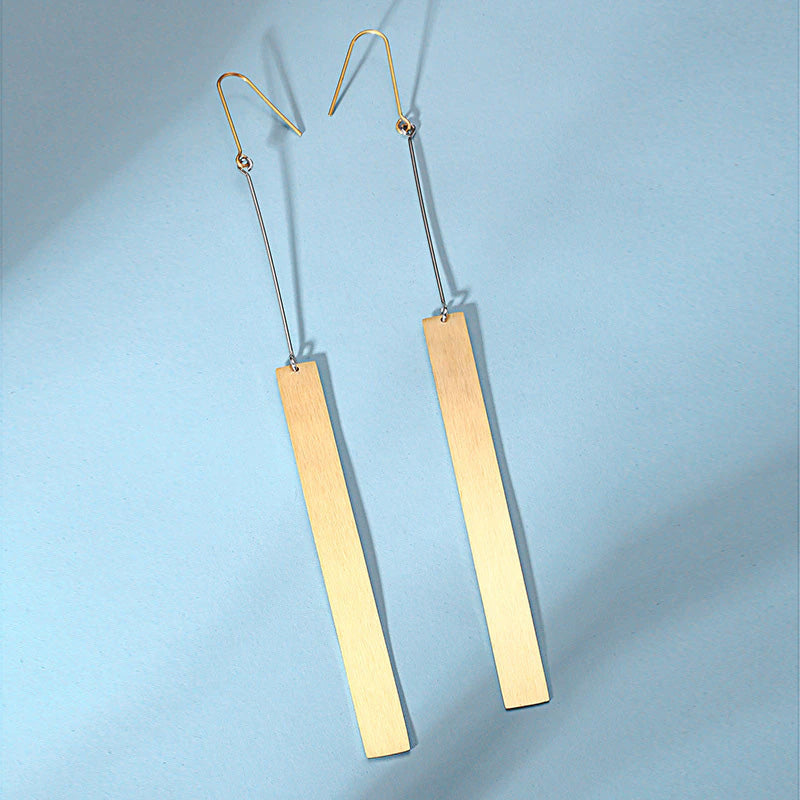 Stainless Steel Long Rectangular Hook Earrings