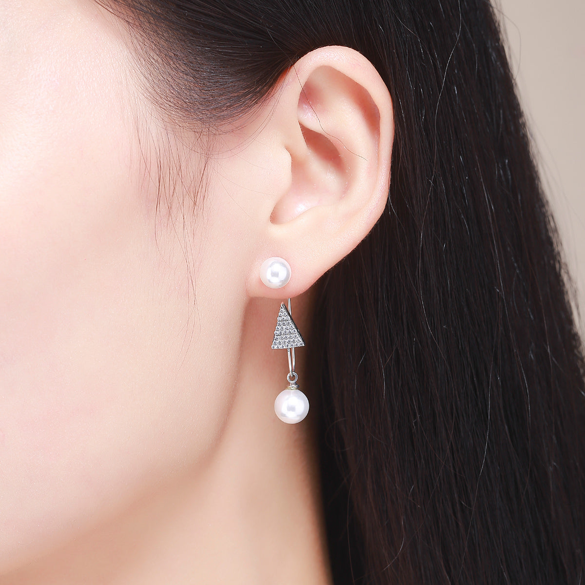Sterling Silver Geometric Pearl Stud Hypoallergenic Earrings