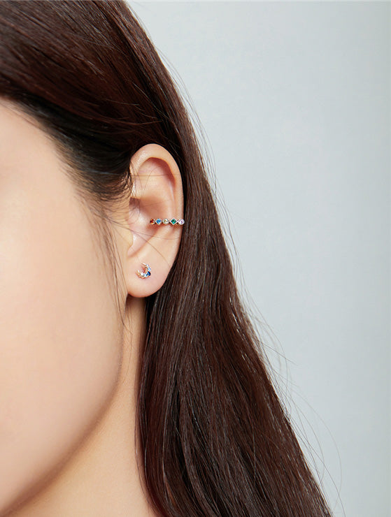 Sterling Silver Tiny Moon Stud Hypoallergenic Earrings
