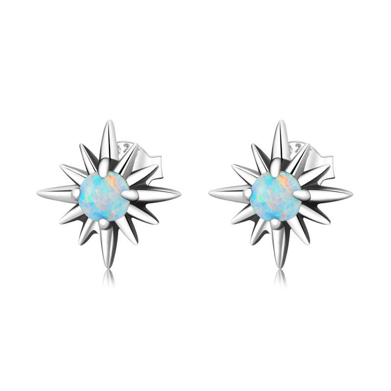 Sterling Silver Opal Star Stud Hypoallergenic Earrings