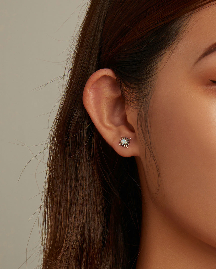 Sterling Silver Opal Star Stud Hypoallergenic Earrings