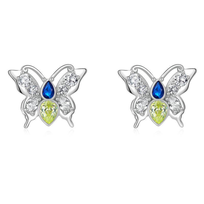 Sterling Silver Shinny Butterfly Stud Hypoallergenic Earrings