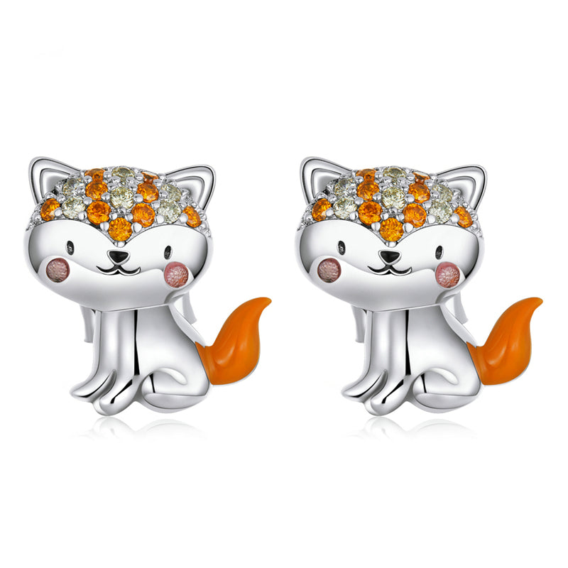 Sterling Silver Cute Fox Stud Hypoallergenic Earrings