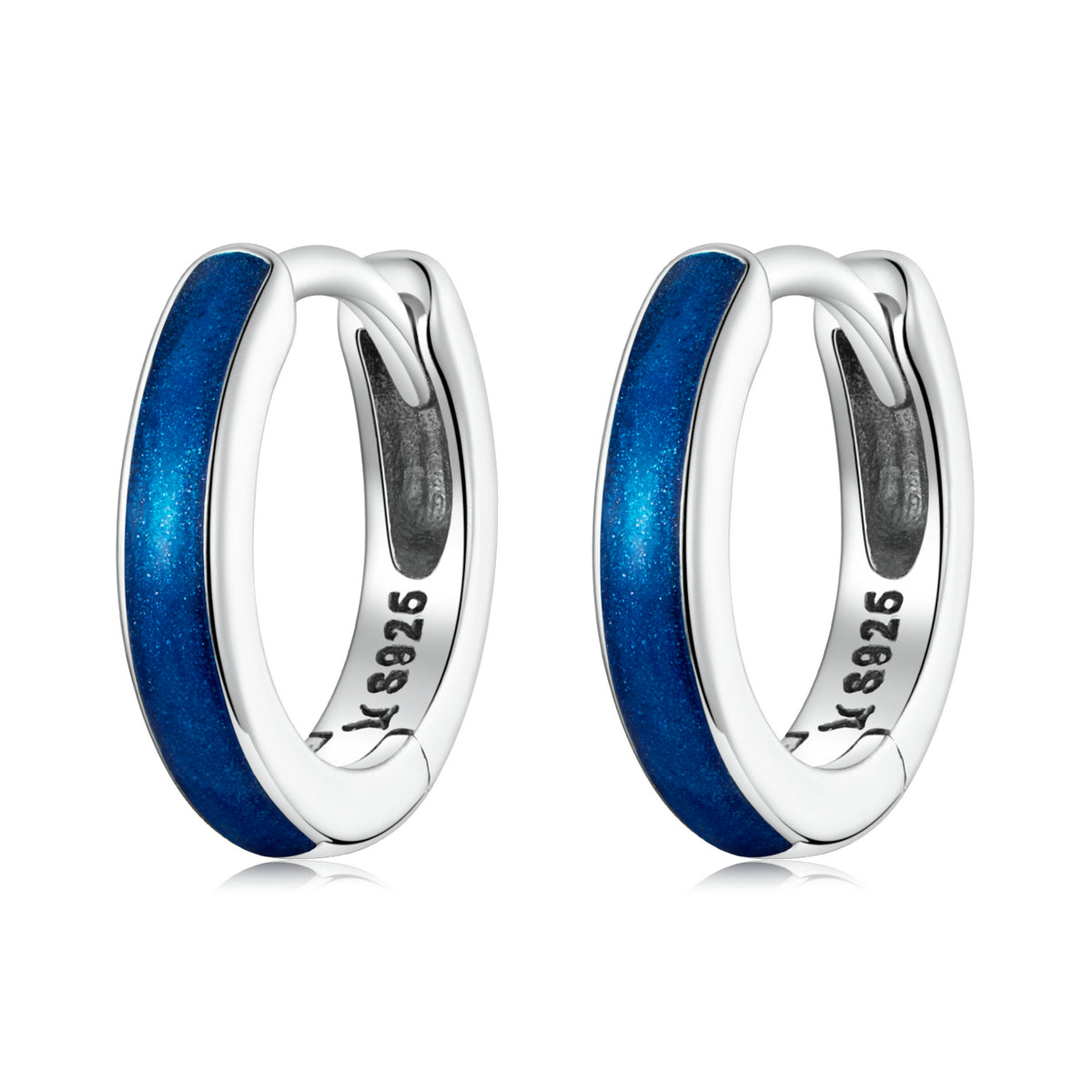 Sterling Silver Blue Stripe Huggie Hypoallergenic Earrings