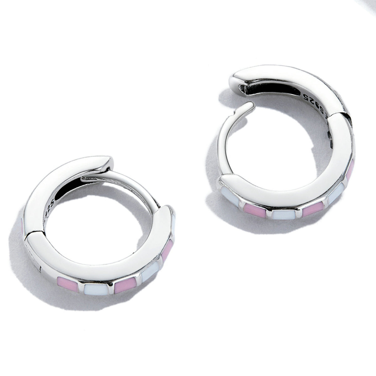 Sterling Silver Mosaic Huggie Hypoallergenic Earrings