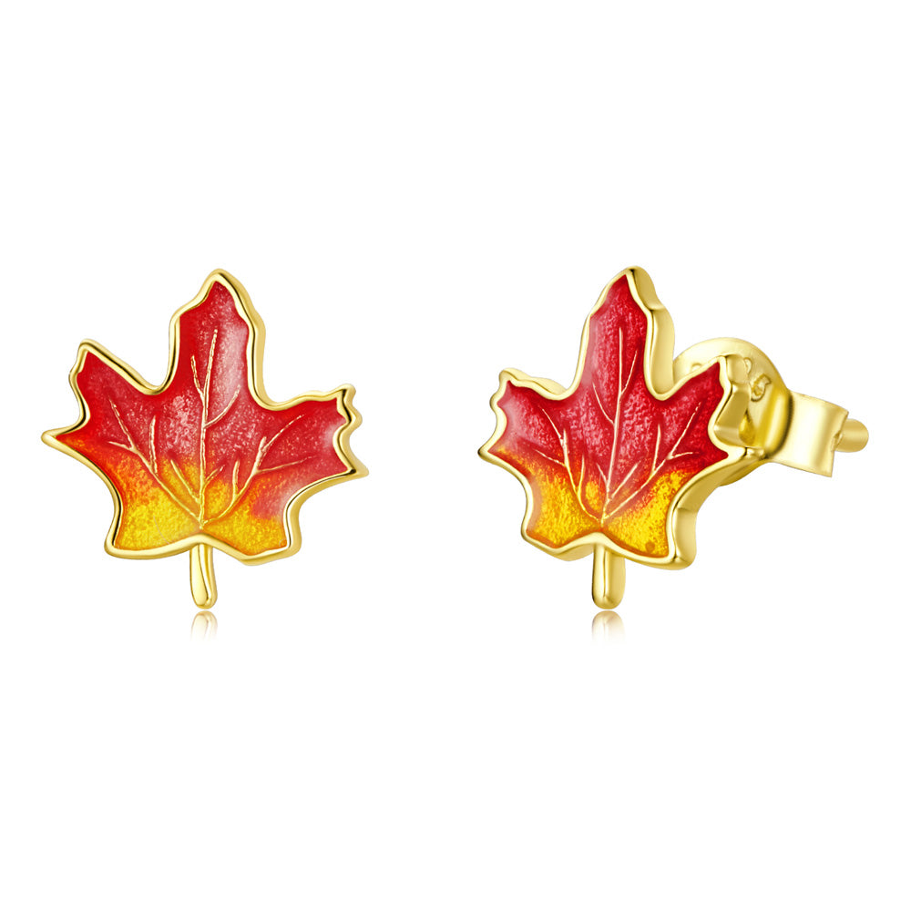 Sterling Silver Maple Leaf Stud Hypoallergenic Earrings