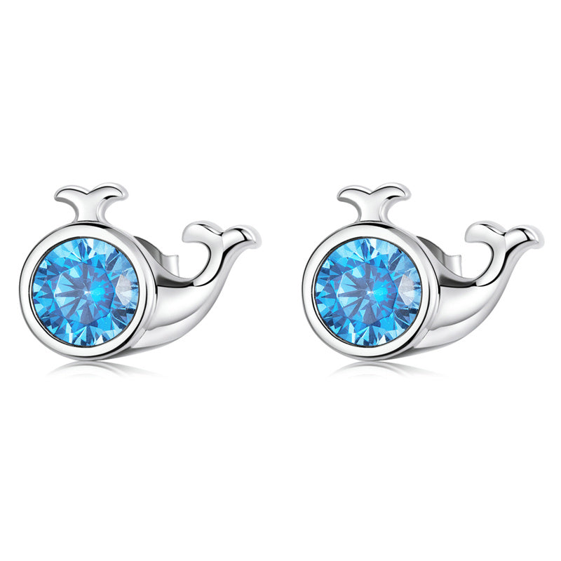 Sterling Silver Whale Stud Hypoallergenic Earrings