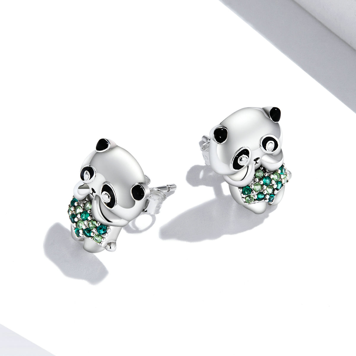 Sterling Silver Cute Panda Stud Hypoallergenic Earrings