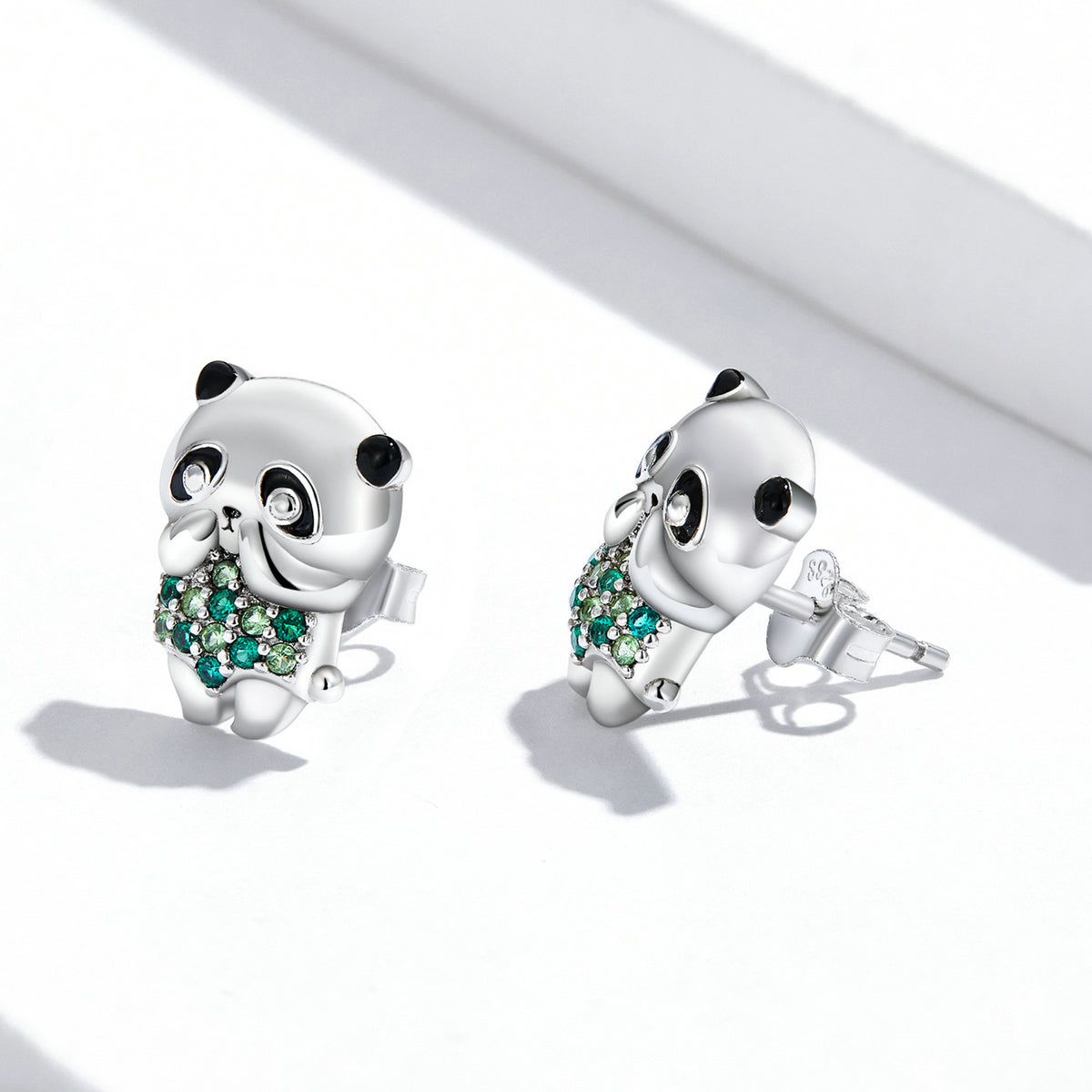 Sterling Silver Cute Panda Stud Hypoallergenic Earrings