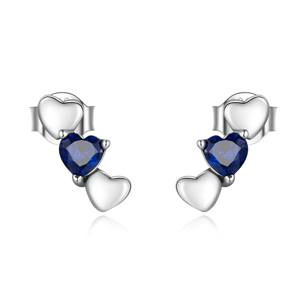 Sterling Silver Triple Heart Stud Hypoallergenic Earrings