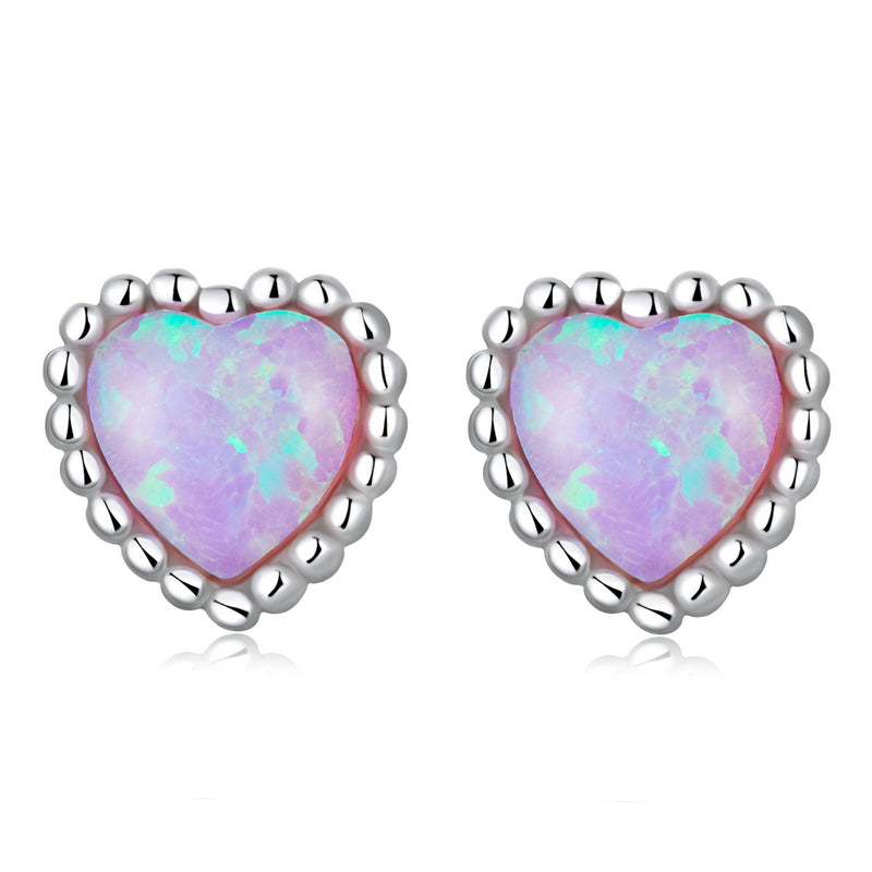 Sterling Silver Pink Opal Heart Screw Stud Hypoallergenic Earrings