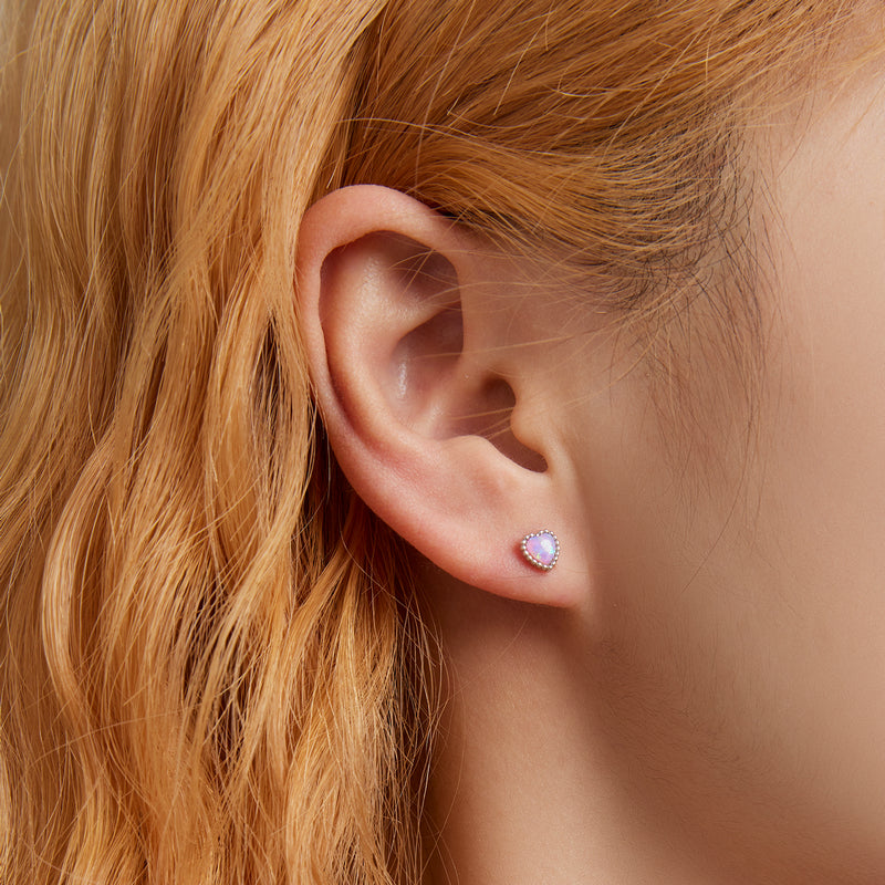 Sterling Silver Pink Opal Heart Screw Stud Hypoallergenic Earrings