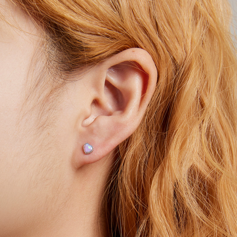 Sterling Silver Pink Opal Heart Screw Stud Hypoallergenic Earrings