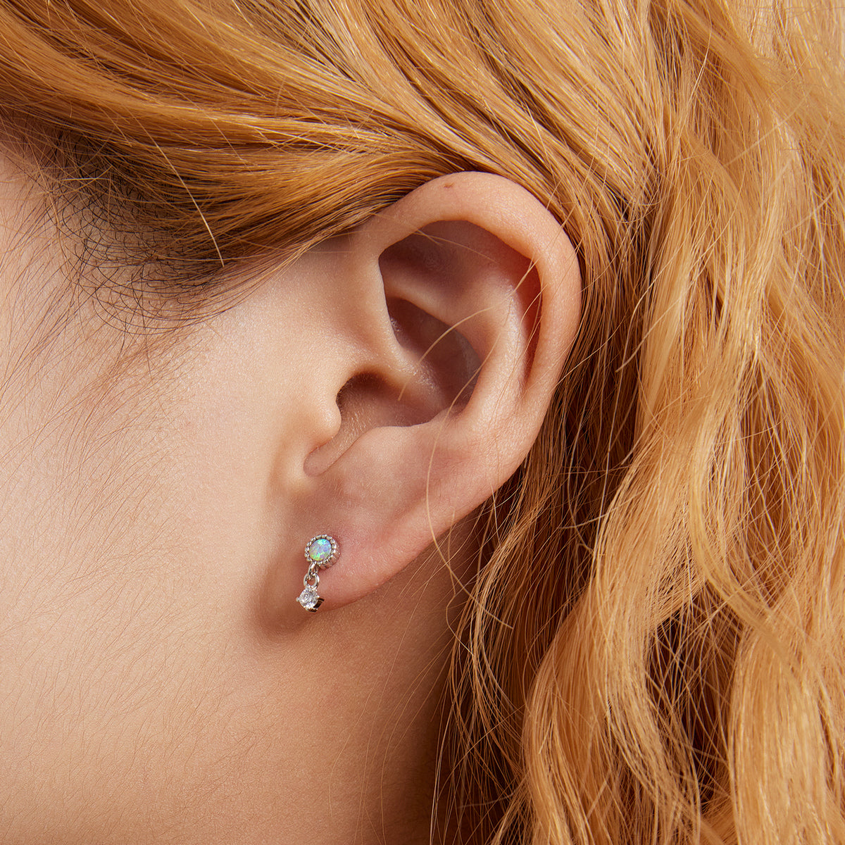 Sterling Silver Opal & Cubic Zirconia Screw Stud Hypoallergenic Earrings