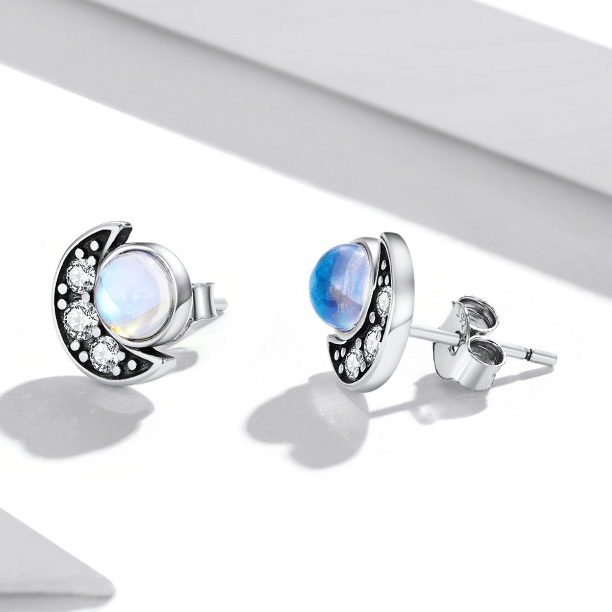 Sterling Silver Bright Moon Stud Hypoallergenic Earrings