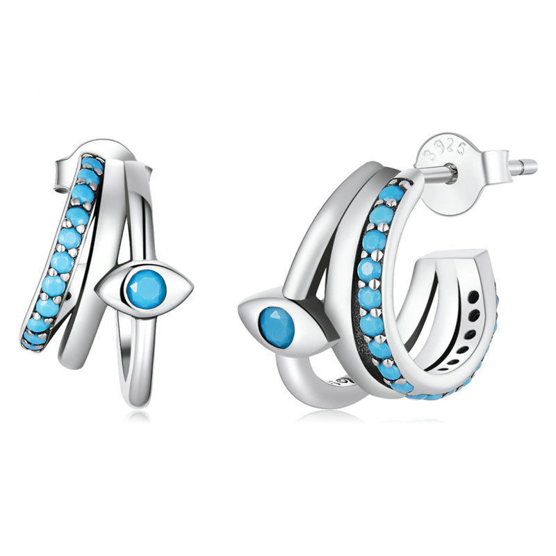 Sterling Silver Blue Evil Eye Stud Hypoallergenic Earrings