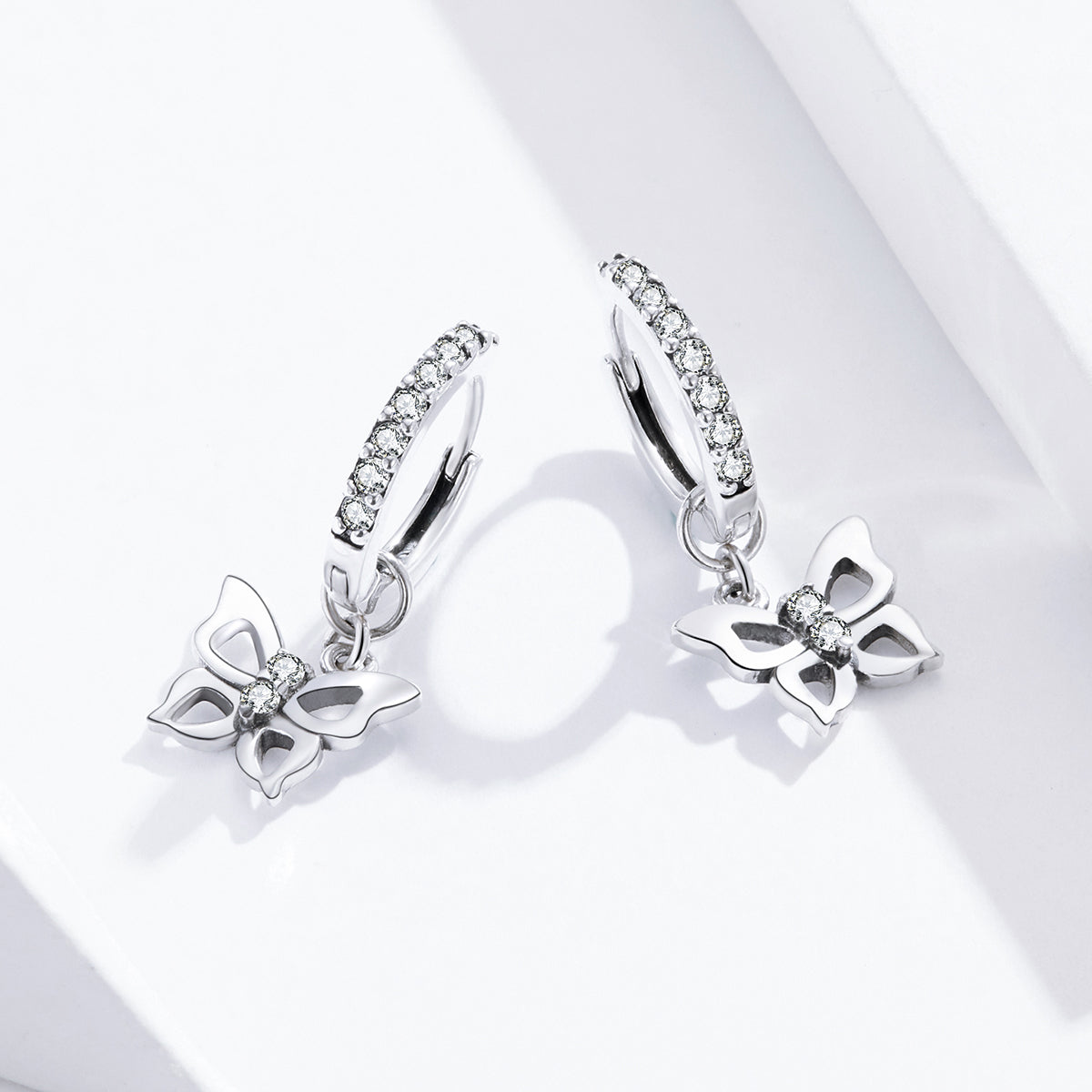 Sterling Silver Simple Butterfly Hypoallergenic Huggie Earrings