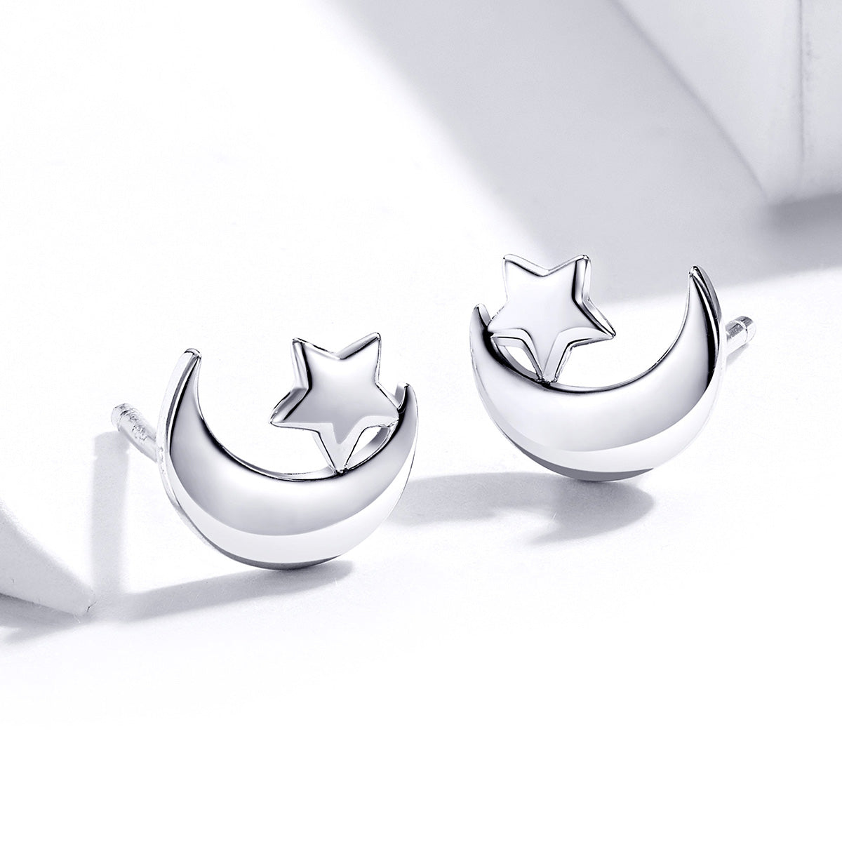 Sterling Silver Crescent Moon & Star Hypoallergenic Stud Earrings