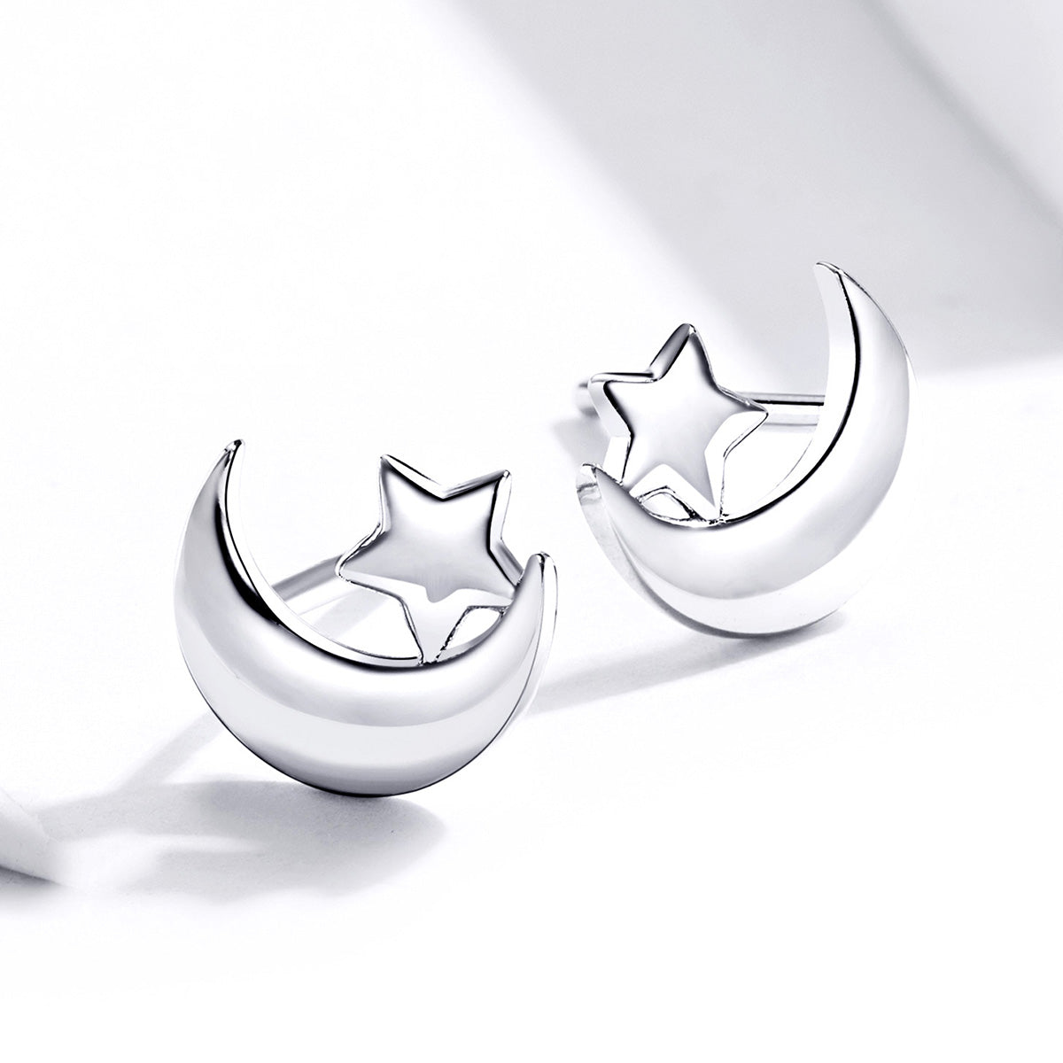 Sterling Silver Crescent Moon & Star Hypoallergenic Stud Earrings
