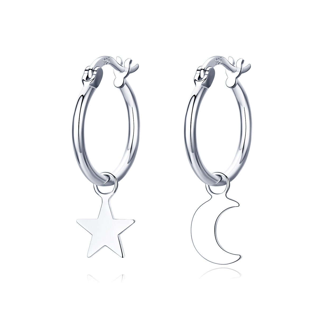 Sterling Silver Crescent Moon & Star Hypoallergenic Hoop Earrings