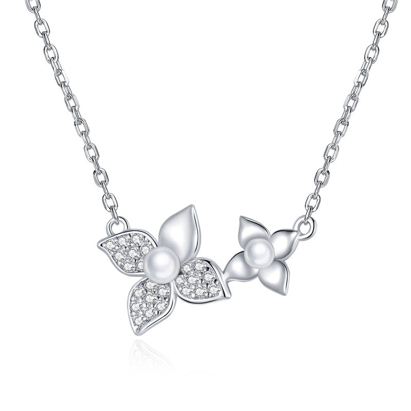 Sterling Silver Floral Pearl Hypoallergenic Necklace
