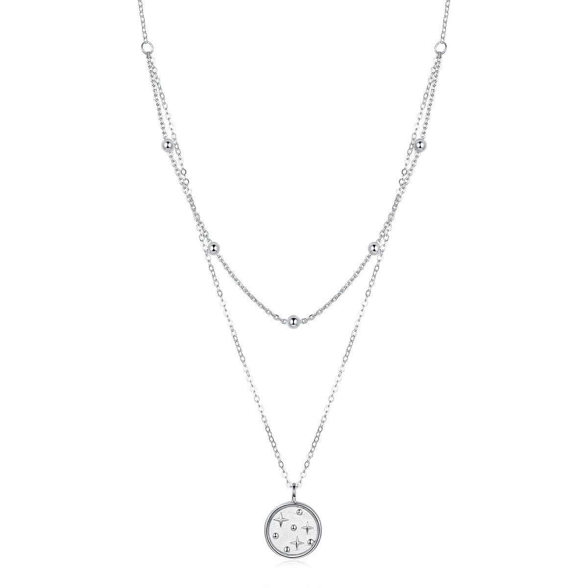 Sterling Silver Metallic Sky Double Chain Hypoallergenic Necklace