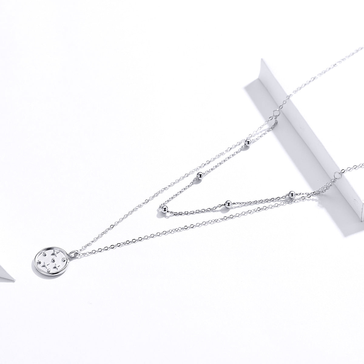 Sterling Silver Metallic Sky Double Chain Hypoallergenic Necklace