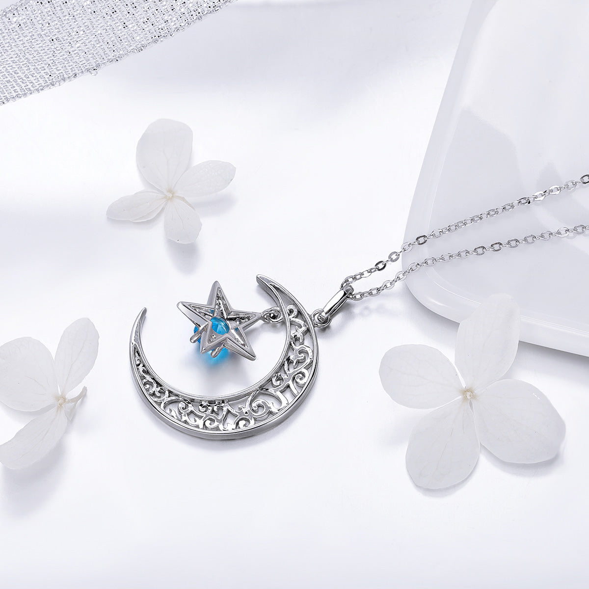 Sterling Silver Delicate Moon & Star Hypoallergenic Necklace