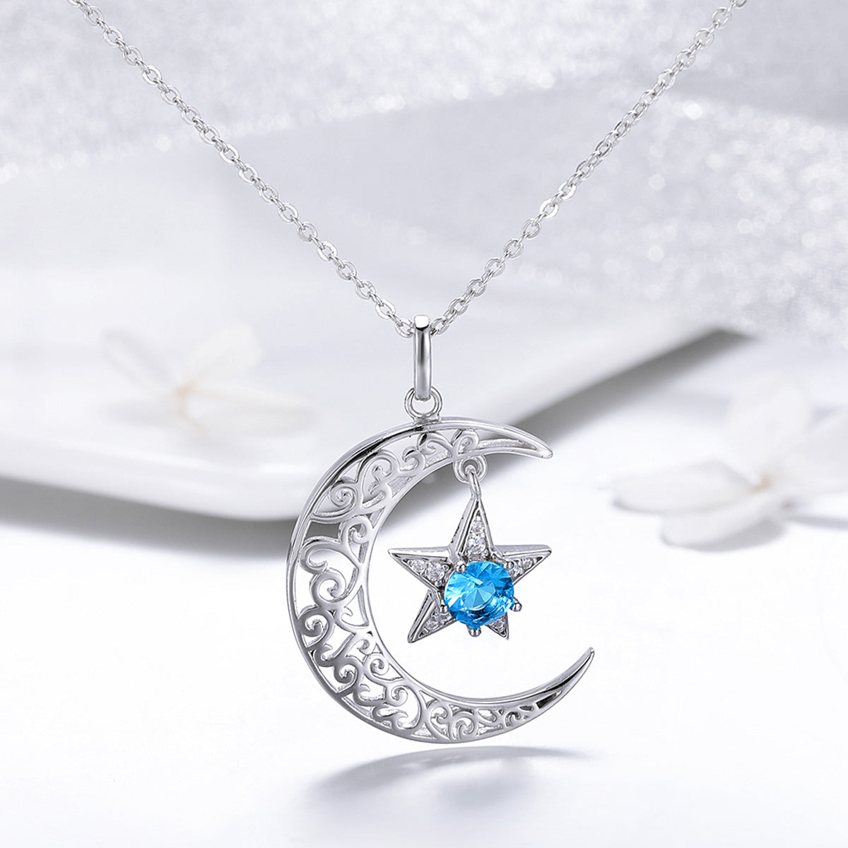 Sterling Silver Delicate Moon & Star Hypoallergenic Necklace