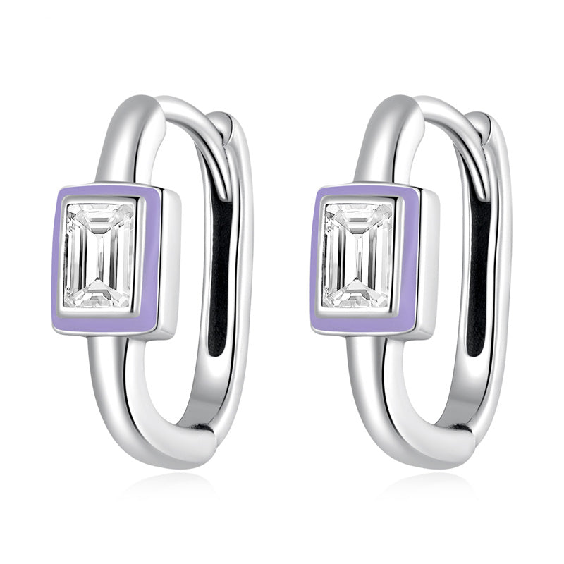 Sterling Silver CZ Square Huggie Hypoallergenic Earrings