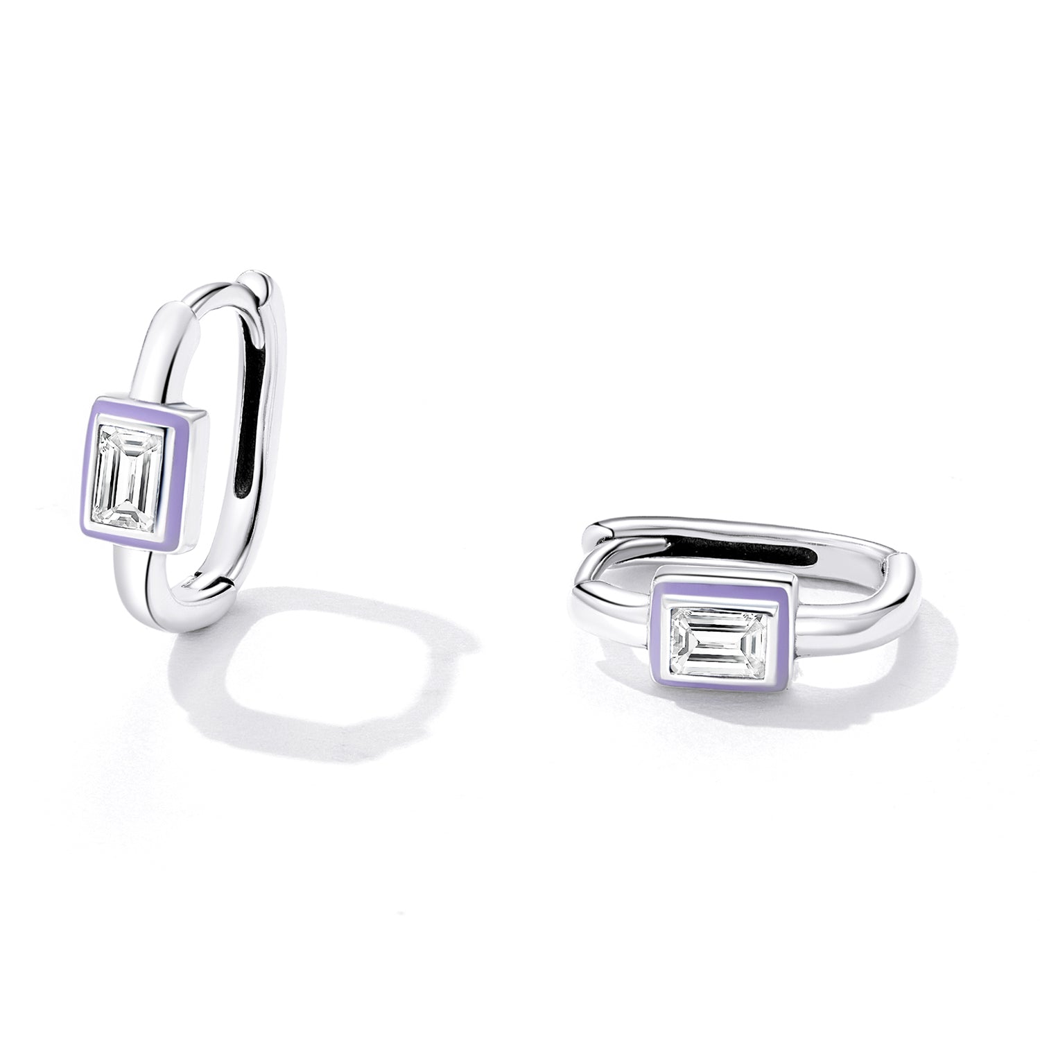 Sterling Silver CZ Square Huggie Hypoallergenic Earrings