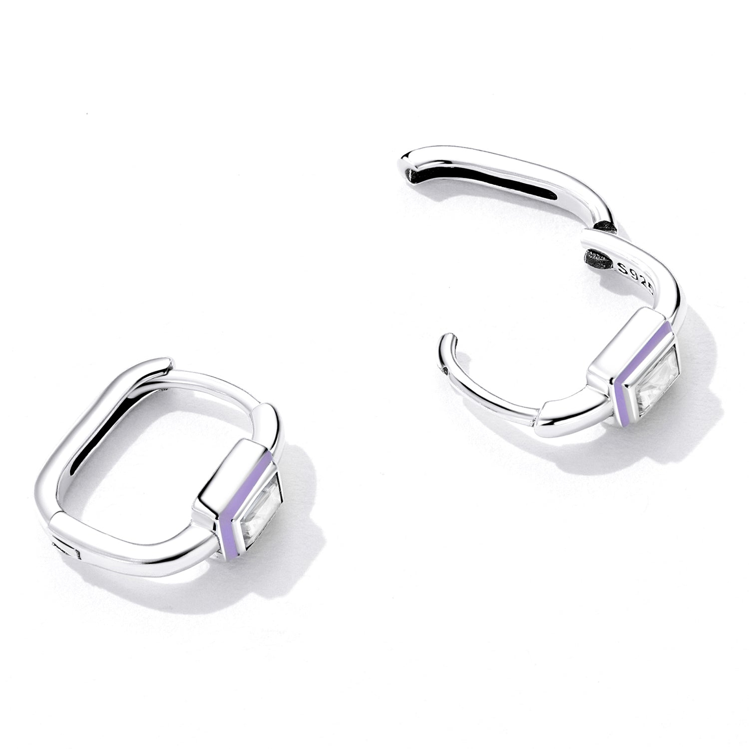 Sterling Silver CZ Square Huggie Hypoallergenic Earrings