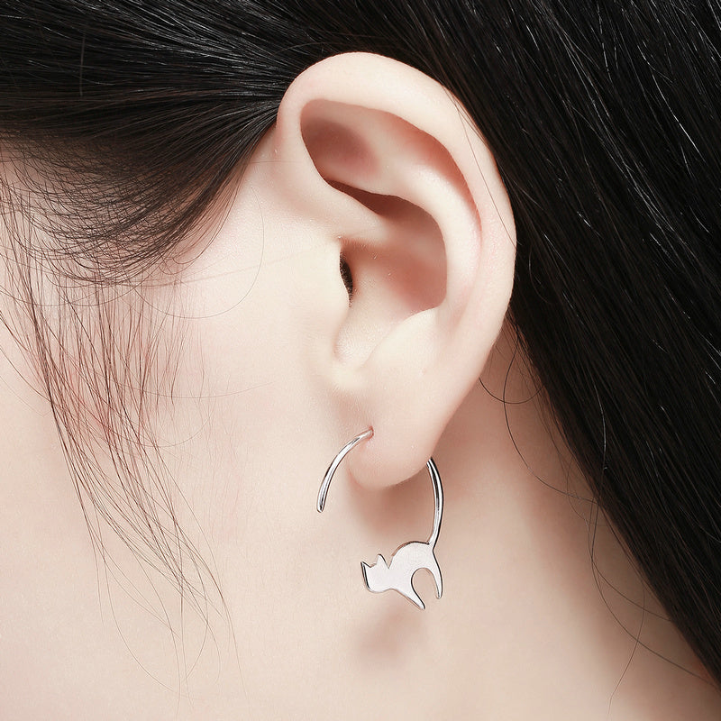 Sterling Silver Playful Kitten Hook Hypoallergenic Earrings