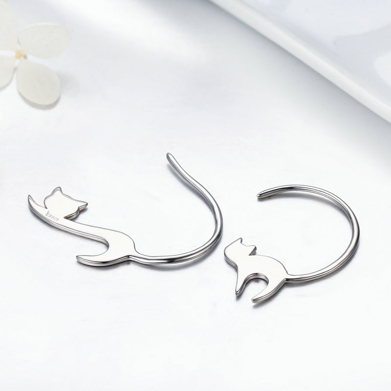 Sterling Silver Playful Kitten Hook Hypoallergenic Earrings
