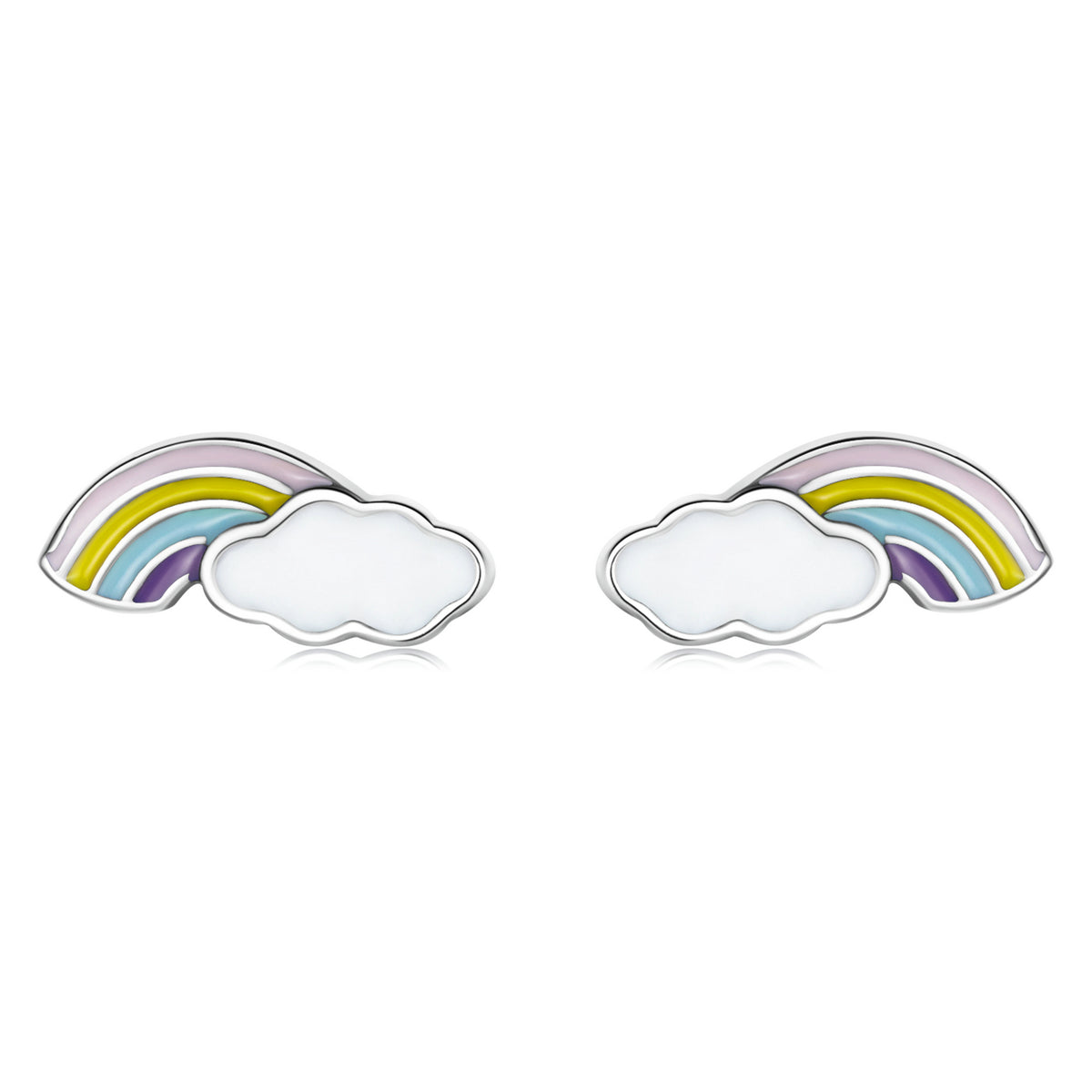 Sterling Silver Rainbow & Cloud Stud Hypoallergenic Earrings